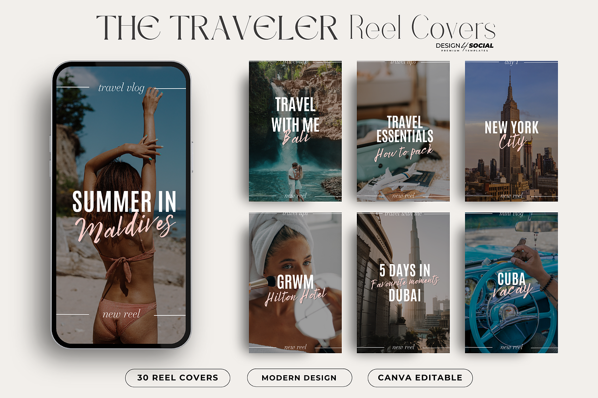 Travel Reel Covers Templates, a Social Media Template by design4social (Photo 1 of 9)