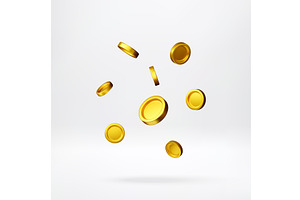 3D Falling golden coins on white, a Finance Illustration by Abscent