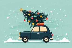Car carrying Christmas tree in snow, a Photo by Beautiful things