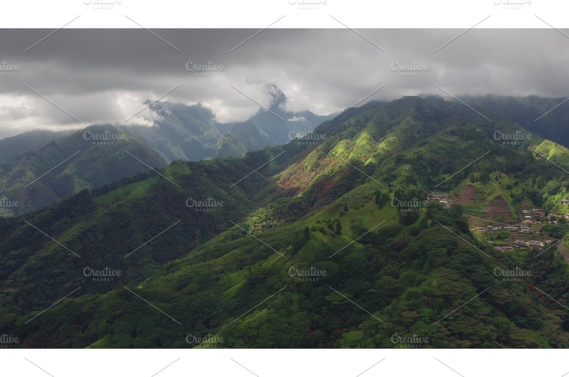Dramatic clouds rolling over lush, a Nature Photo by Goinyk