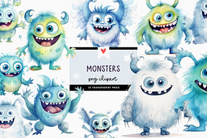 Cute Blue Green Monster Clipart PNG, a Decorative Illustration by illuztrate