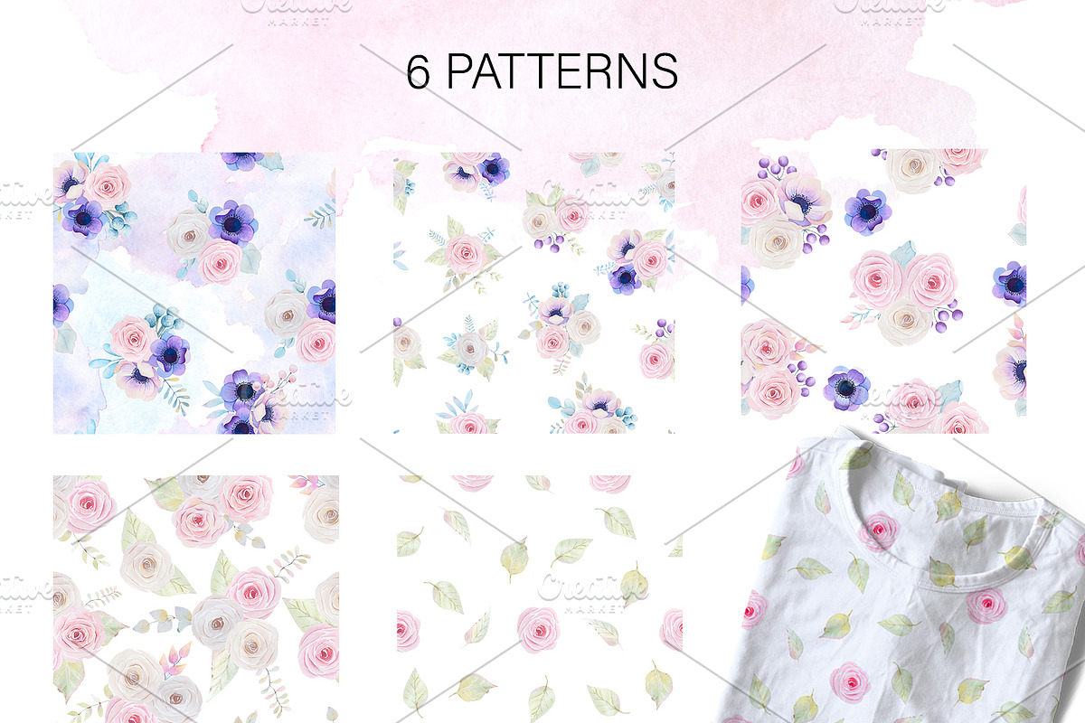 Roses and anemones watercolor floral, an Illustration by rosypatterns (Photo 6 of 8)