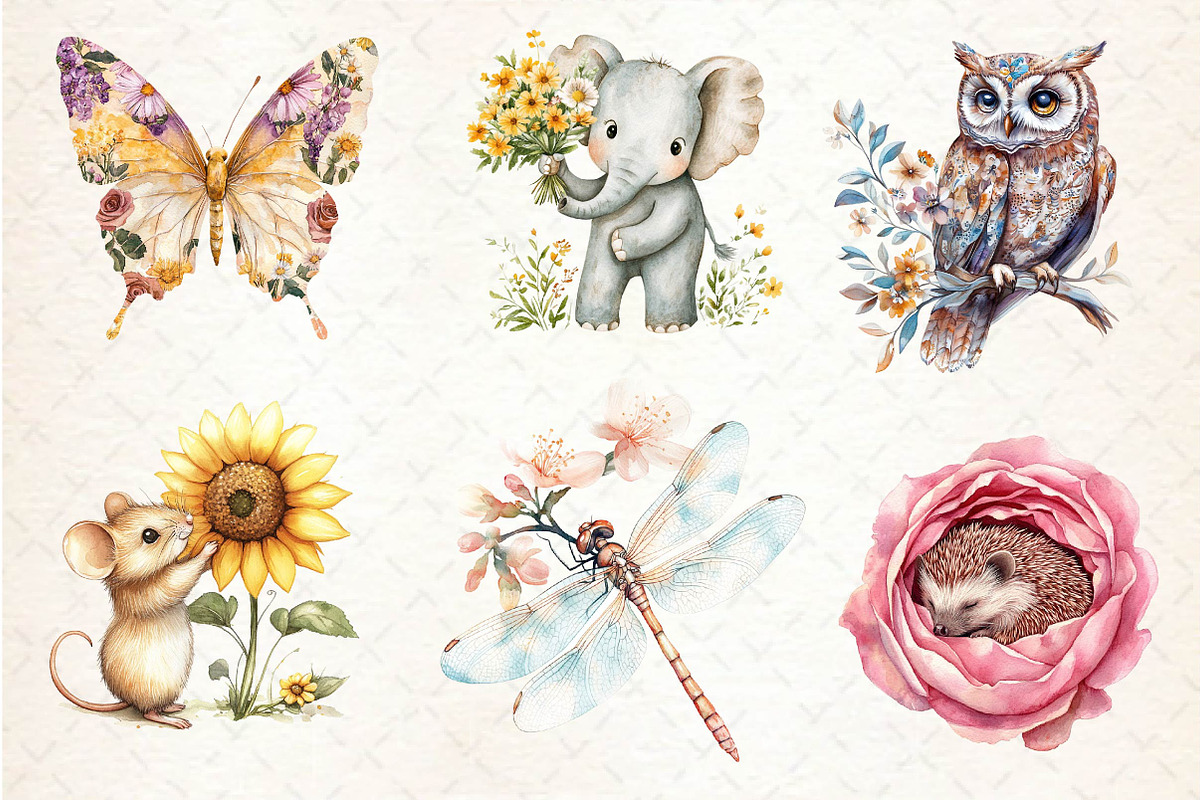 Vibrant Flowers Animals Clipart, an Illustration by Dream Creation (Photo 4 of 4)