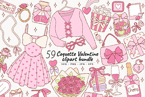 Coquette Valentine Clipart Bundle, a Seasonal Illustration by TitaLivingArt
