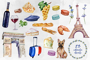 Watercolor France Clipart Set