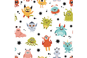 Monsters seamless pattern. Cute, an Animal Illustration by YummyBuum