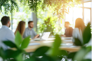 Team meeting in green office with, a Business Photo by Lermont51
