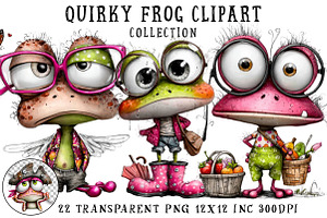 Quirky Frog Clipart, an Illustration by OK Design
