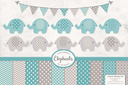 Vintage Blue Elephants and Patterns, an Illustration by Amanda Ilkov (Thumbnail 1 of 3)