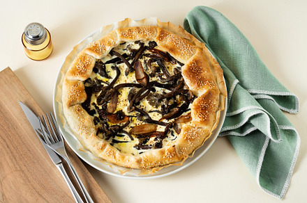 QUICHE LORRAINE pie with mushrooms and onions. minimalist style, a Food & Drink Photo by IriGri