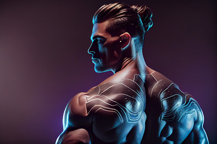 athlete black man with strong muscular back, rear view. workout, sport concept., a Sports & Recreation Photo by Olyryk & Aglo