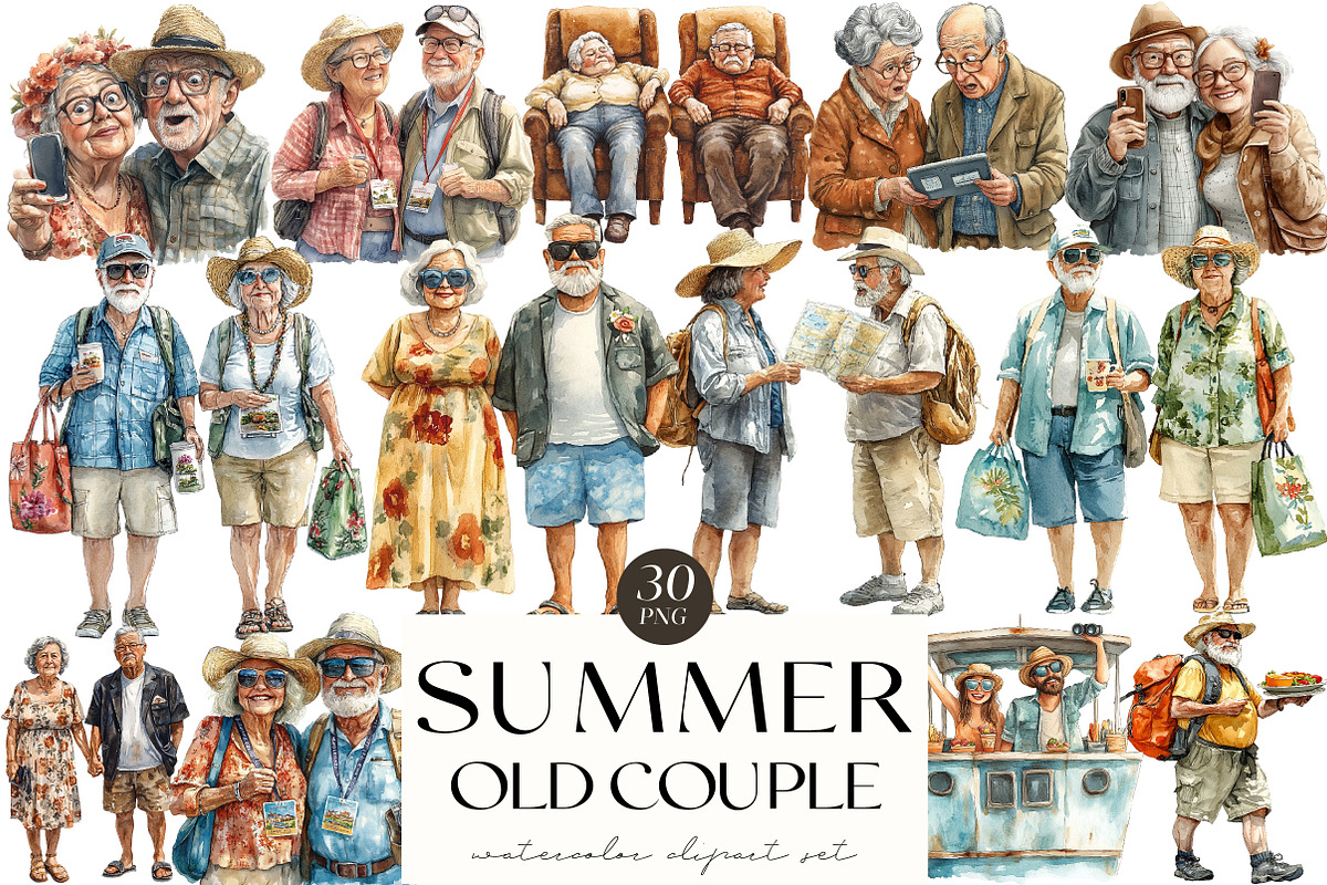 Funny Summer Old Couple Clipart, an Illustration by OK Design (Photo 1 of 5)