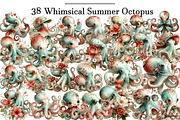 Whimsical Summer Octopus Clipart, an Illustration by DreamArtGraphic (Thumbnail 1 of 5)
