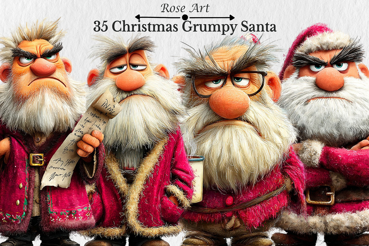 Quirky Christmas Grumpy Santa Clipar, a Seasonal Illustration by Rose Art (Photo 1 of 7)