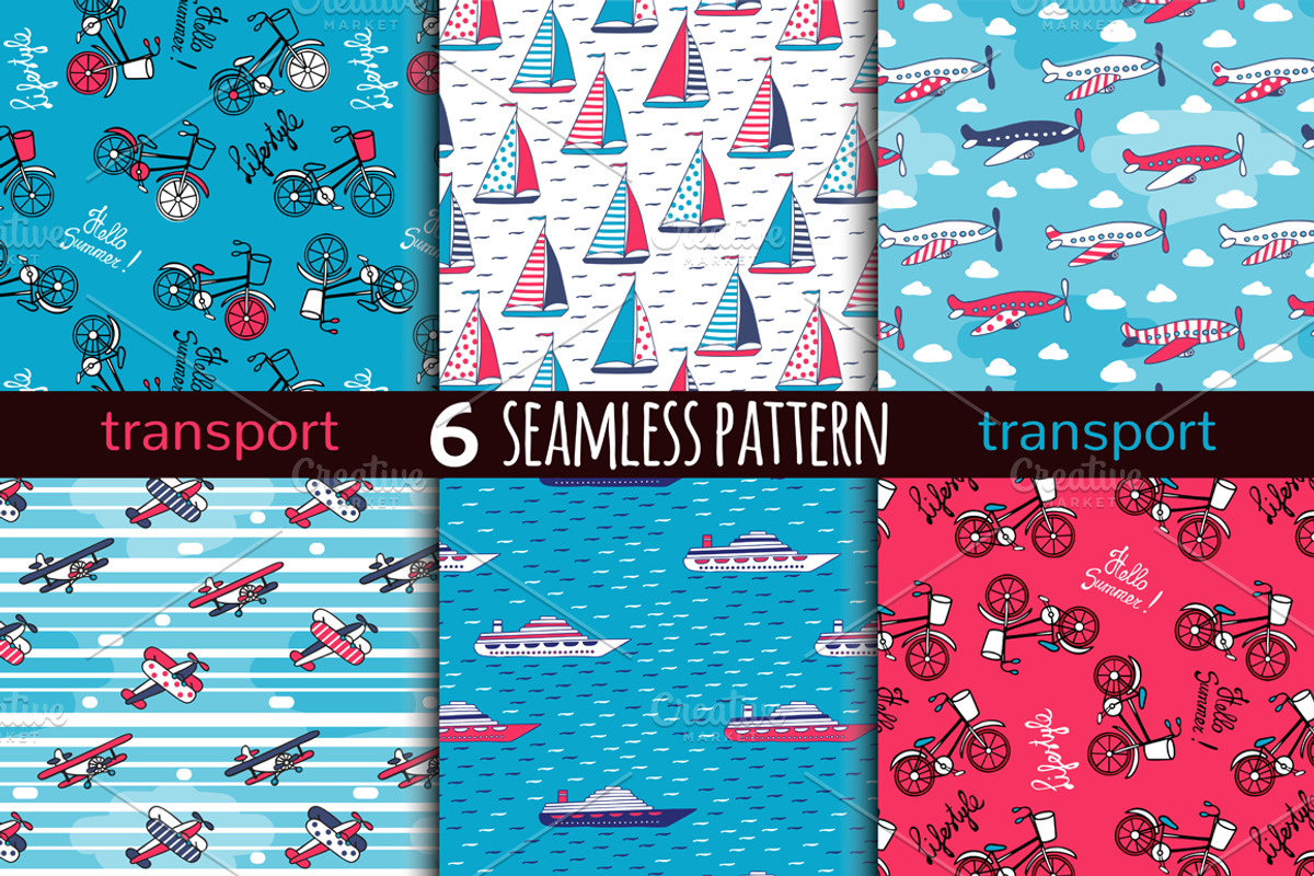 6 transport seamless pattern, a Pattern Graphic by EvgeniaV (Photo 1 of 7)