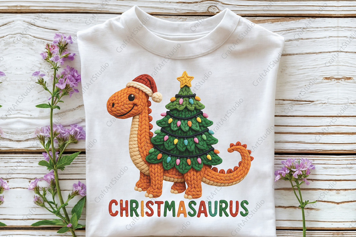 Christmas Dinosaur Crochet Tree PNG, an Illustration by CraftArtStudio (Photo 2 of 4)