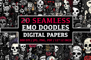 20 Seamless Emo Doodles Patterns