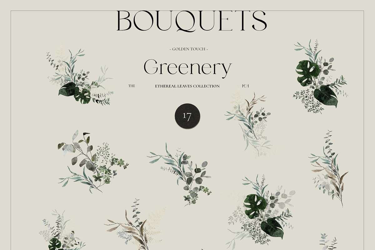 -50% GREENERY watercolor gold leaves, an Illustration by Lana Elanor (Photo 3 of 13)