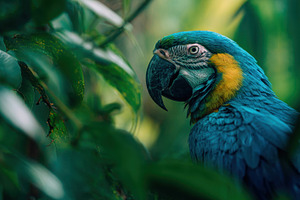 Bright blue macaw perched in foliage, a Photo by Beautiful things