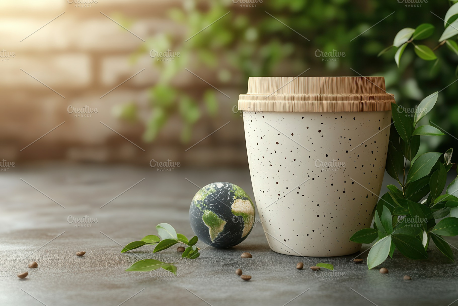 Eco-friendly cup beside a miniature, a Photo by Tanuart
