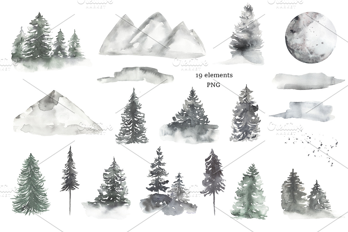 Watercolor Forest Collection, a Texture Illustration by MayaNavits (Photo 3 of 10)