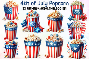 Watercolor 4th of July Popcorn Clipa, an Illustration by Sublimation Artist
