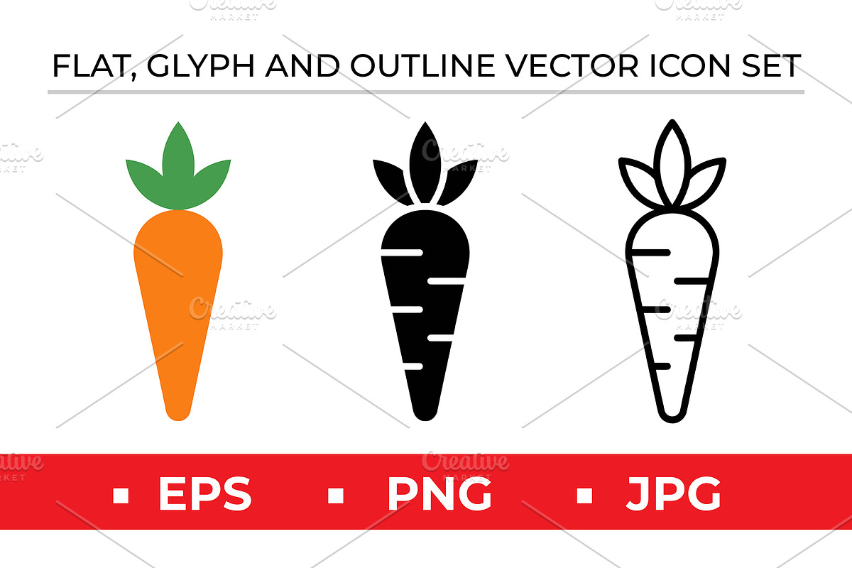 Carrot Vegetable Icon Set Vector, an Outline Icon by Artonix (Photo 1 of 2)