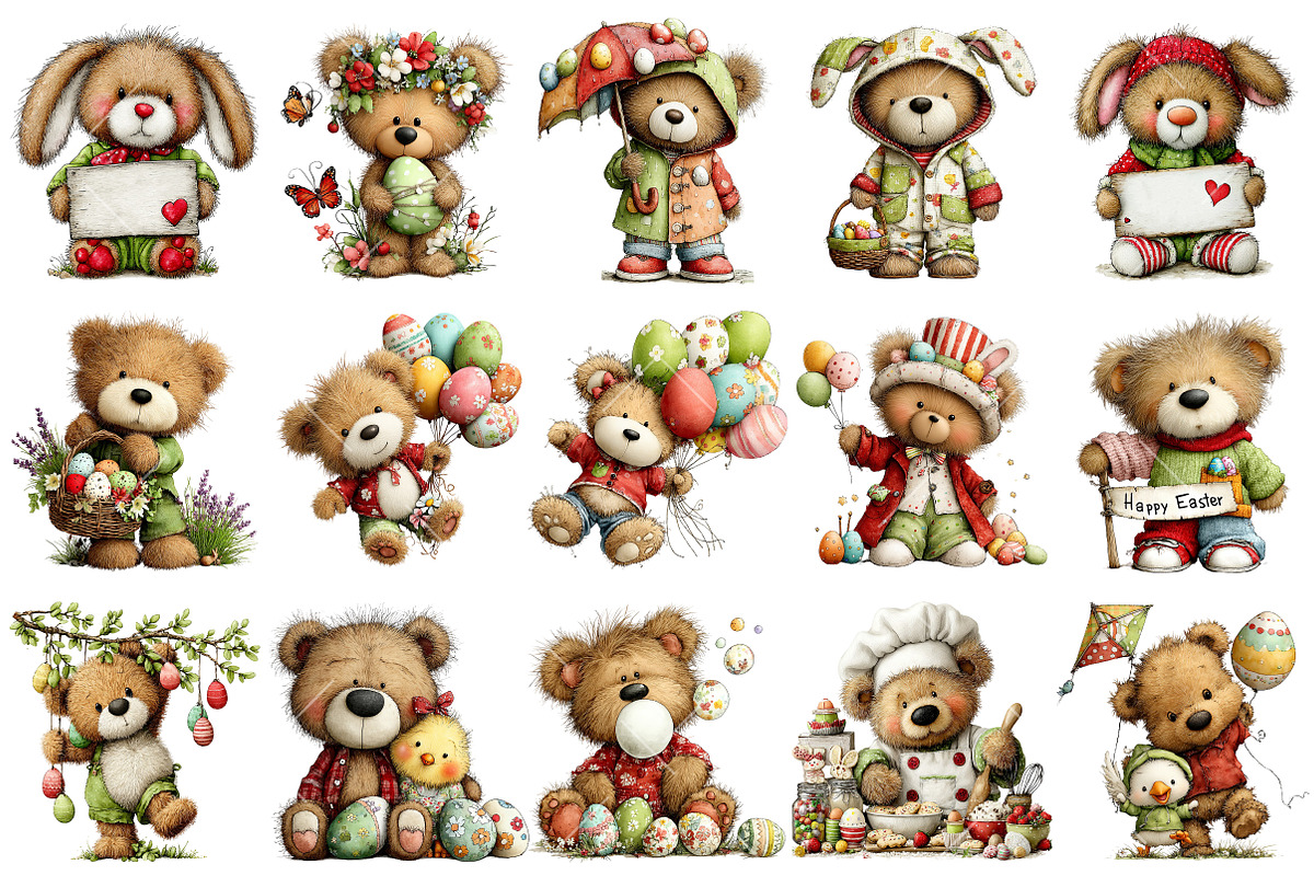 Whimsical Easter Teddy Bear Clipart, an Illustration by OK Design (Photo 3 of 6)
