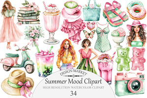 Watercolor Summer Mood Clipart, an Illustration by Design Market