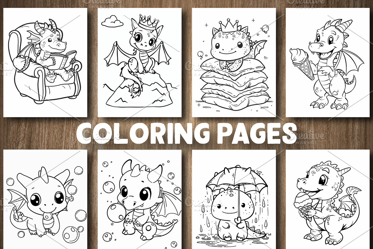 Cute Baby Dragon Coloring Pages, a Decorative Illustration by Design Station (Photo 3 of 3)
