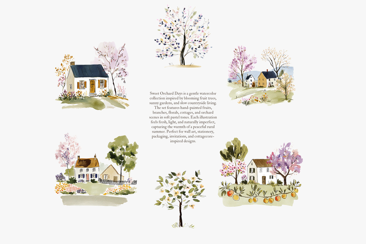 orchard watercolor clipart set, a Decorative Illustration by Patishop Art (Photo 2 of 9)