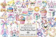 Watercolor Pastel Birthday Clipart, a Seasonal Illustration by Design Market (Thumbnail 1 of 5)