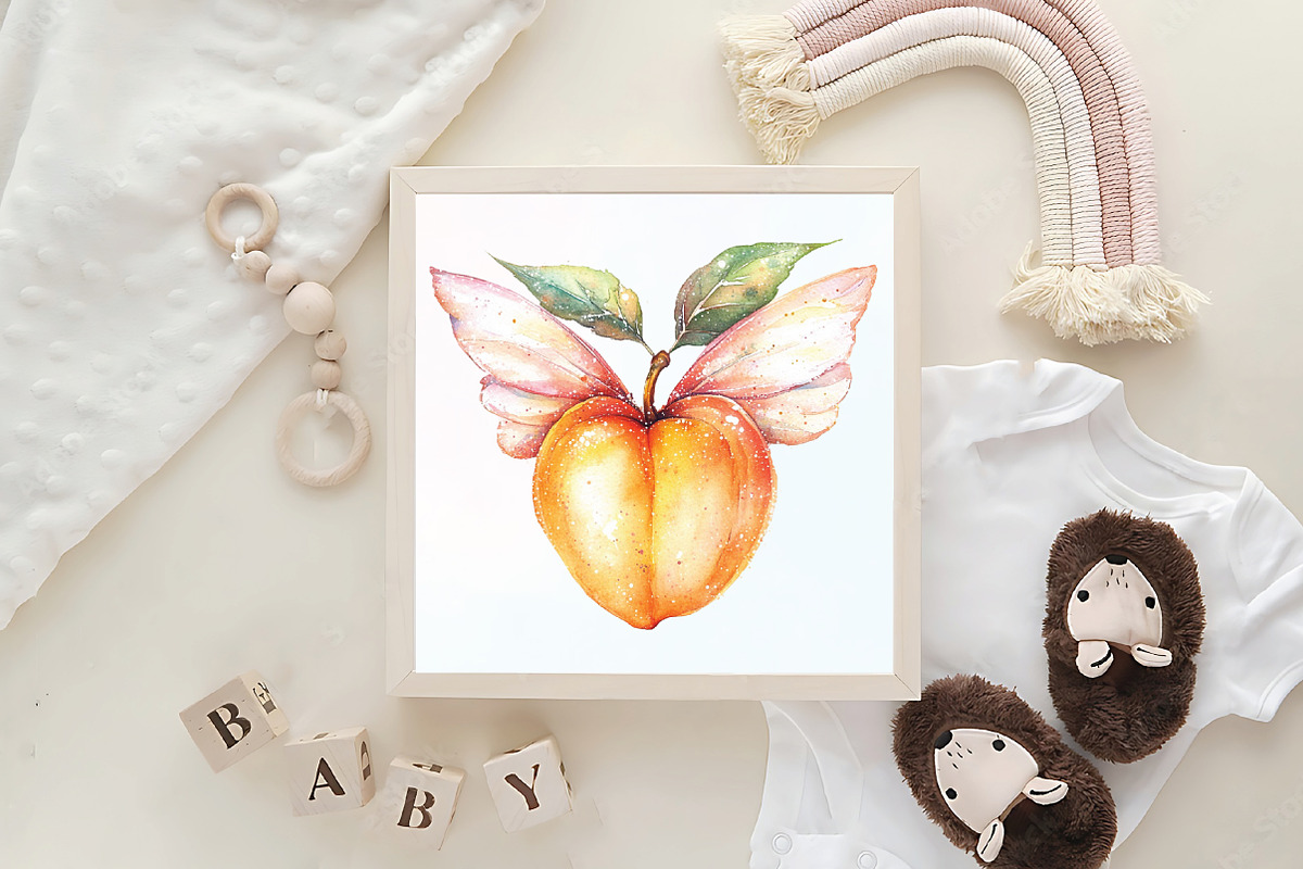Watercolor Cute Peaches Garden Fruit, an Illustration by CraftArtStudio (Photo 4 of 6)
