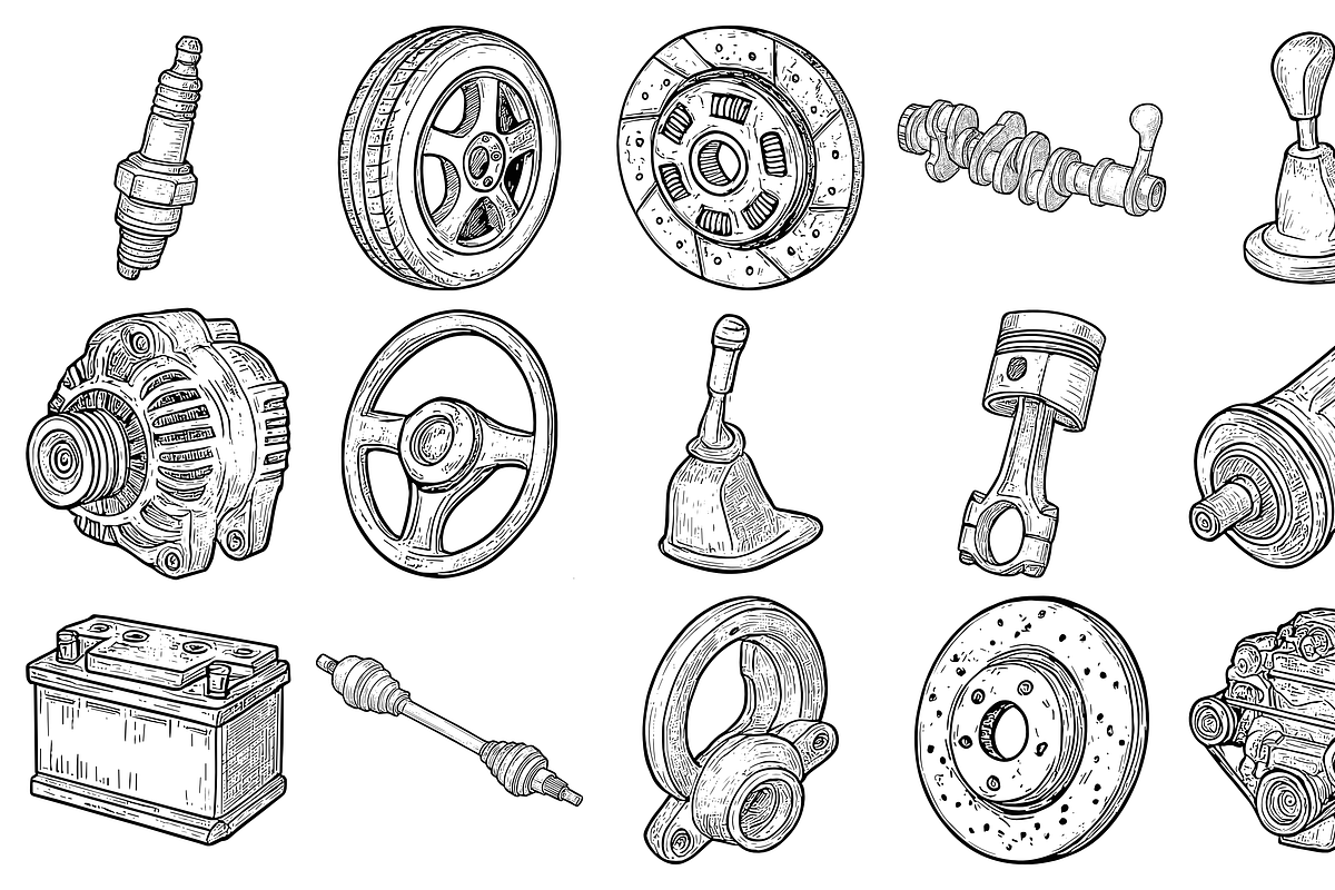Car Parts Set, an Object Graphic by nikagraphic