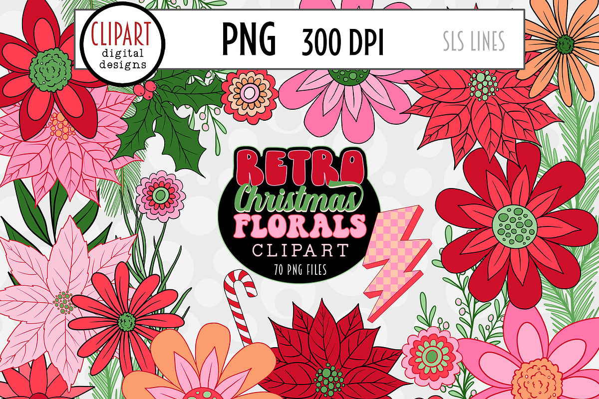 Retro Christmas Flowers Clipart, a Seasonal Illustration by SLS Lines (Photo 1 of 6)