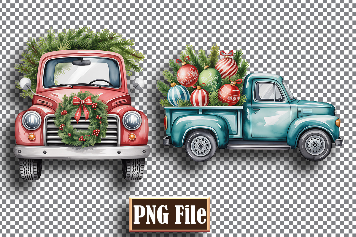 Watercolor Christmas Trucks Clipart, a Decorative Illustration by protabsorkar11 (Photo 5 of 7)