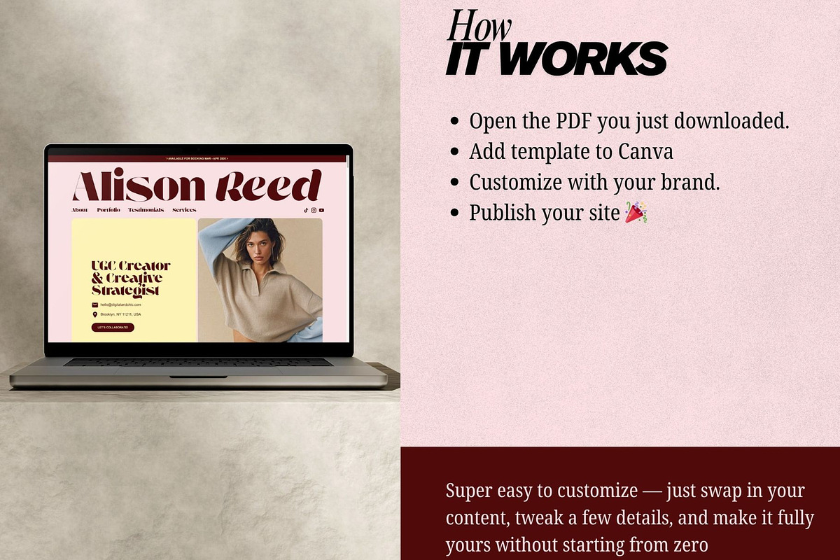 UGC Portfolio Template Canva Website, a Landing Page Template by Digital&Chic (Photo 4 of 7)