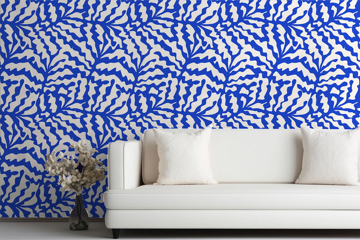 Blue Wavy Summer Leaves, a Wallpaper Graphic by MalyskaStudio (Photo 3 of 6)