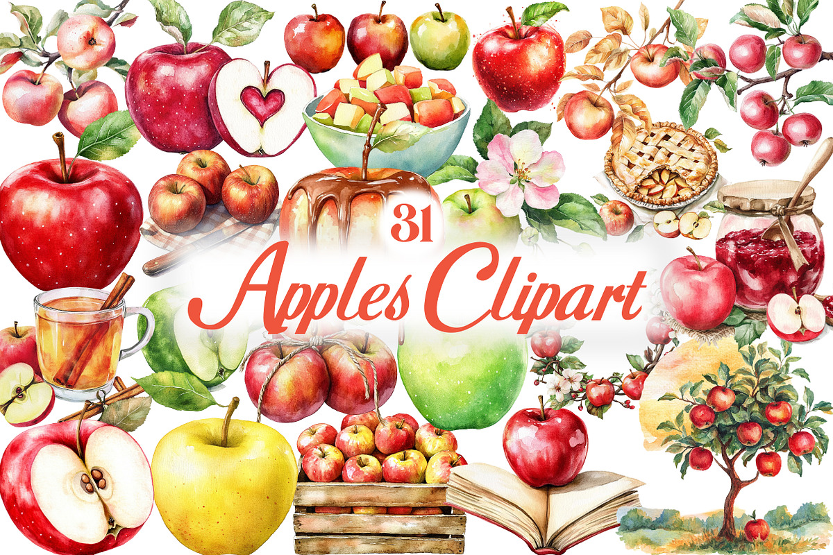 Watercolor Apples Clipart, an Illustration by Libby Wishes (Photo 1 of 6)