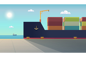 a docked big cargo ship at port, a Transportation Illustration by IfH