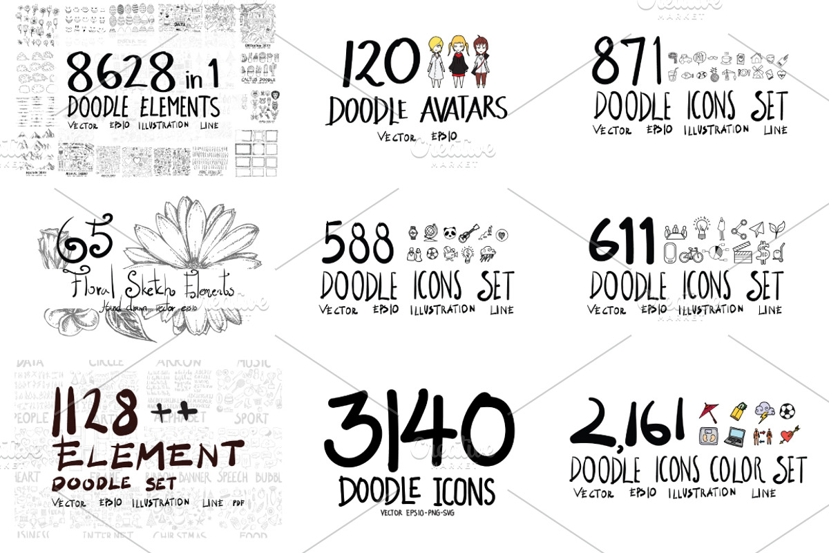 15151 in 1 Doodle Giant bundle, an Object Illustration by TKDoodle (Photo 3 of 144)