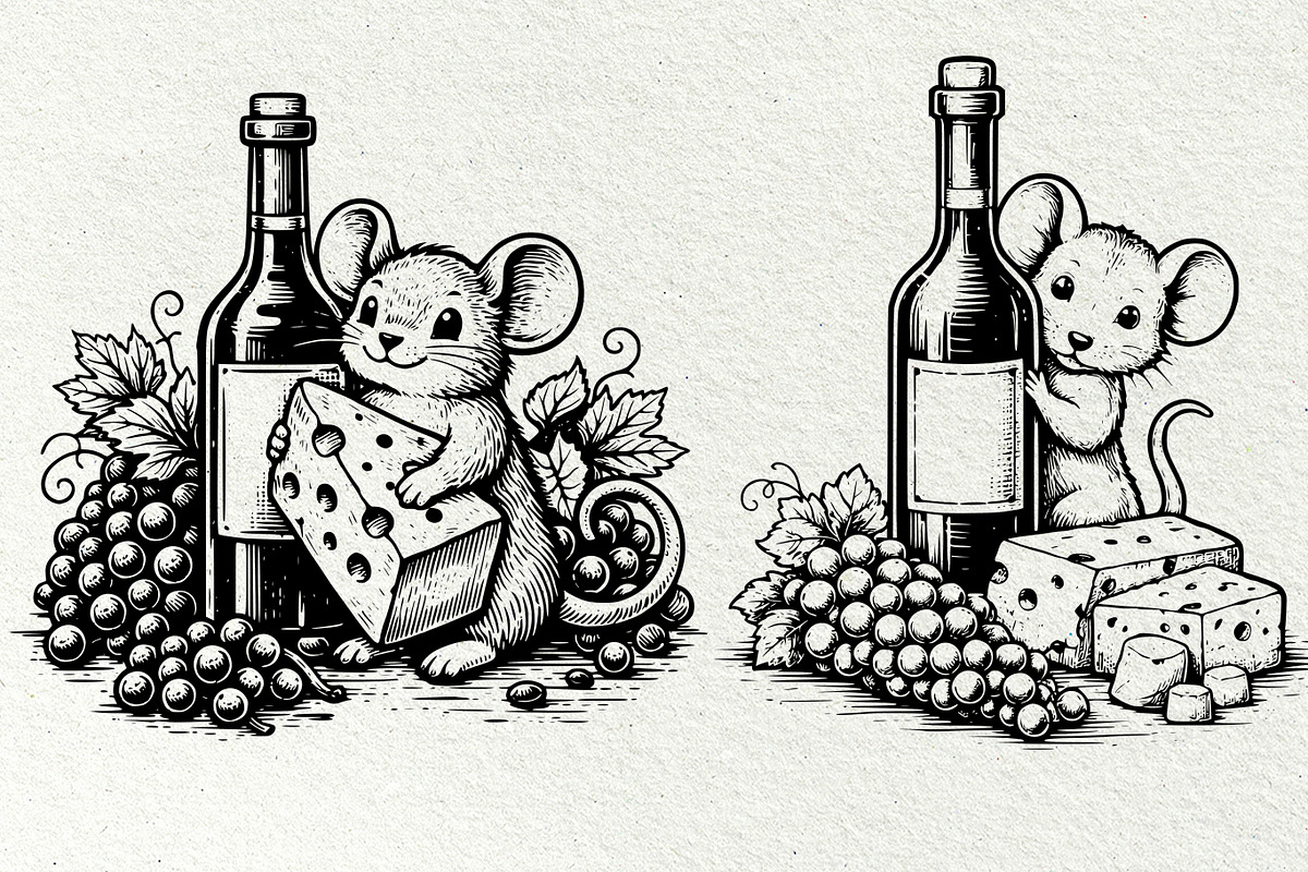 Mouse Wine and Cheese Graphics, a Decorative Illustration by DENIDigitalArtSudio (Photo 3 of 5)