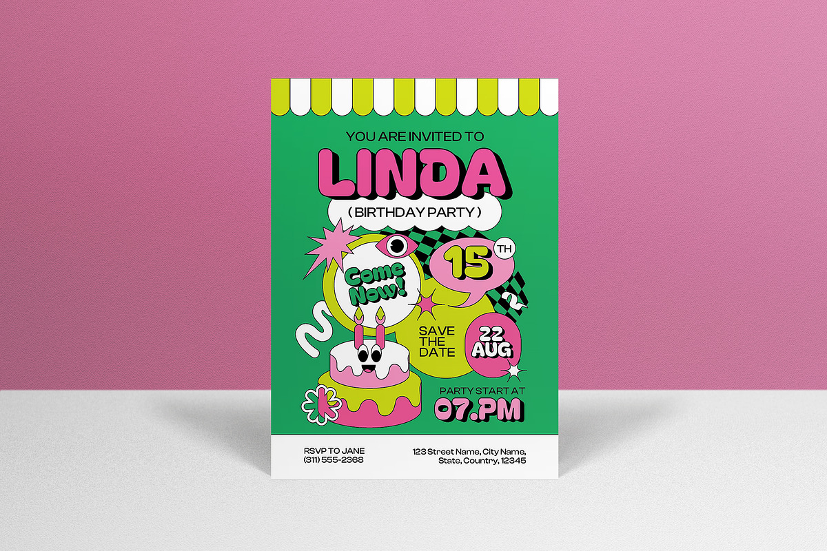 Green Pink Teen Birthday Invitation, an Invitation Template by graphicook (Photo 1 of 6)