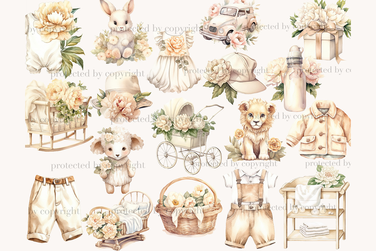 Baby Shower Clipart Bundle, a Decorative Illustration by GlamArtZhanna (Photo 2 of 5)