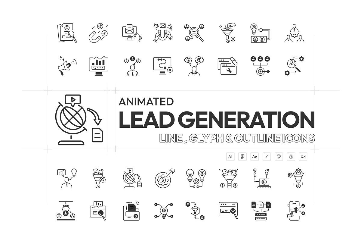 Animated Lead Generation Icons, a Solid Icon by Prosymbols (Photo 1 of 8)