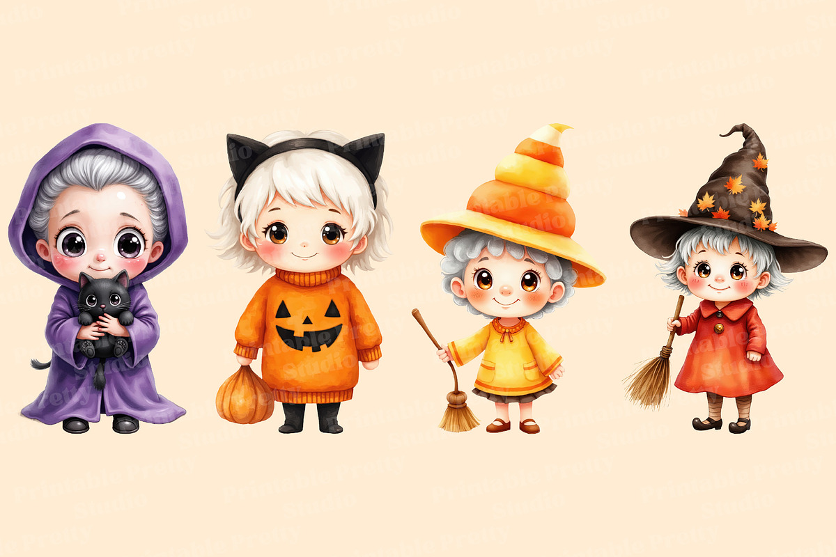 Cute Grandma Halloween Clipart, a Seasonal Illustration by Printable Pretty Studio (Photo 2 of 3)