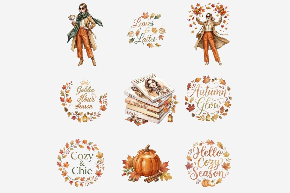 Hello Autumn Watercolor Clipart, a Seasonal Illustration by Tanya Kart (Photo 8 of 17)