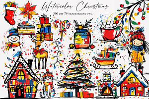 Watercolor Christmas Clipart, an Illustration by Designworld