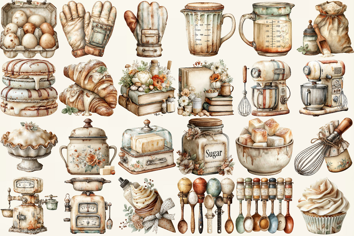 Watercolor Neutral Baking Clipart, an Illustration by DreamCafeArt (Photo 2 of 6)