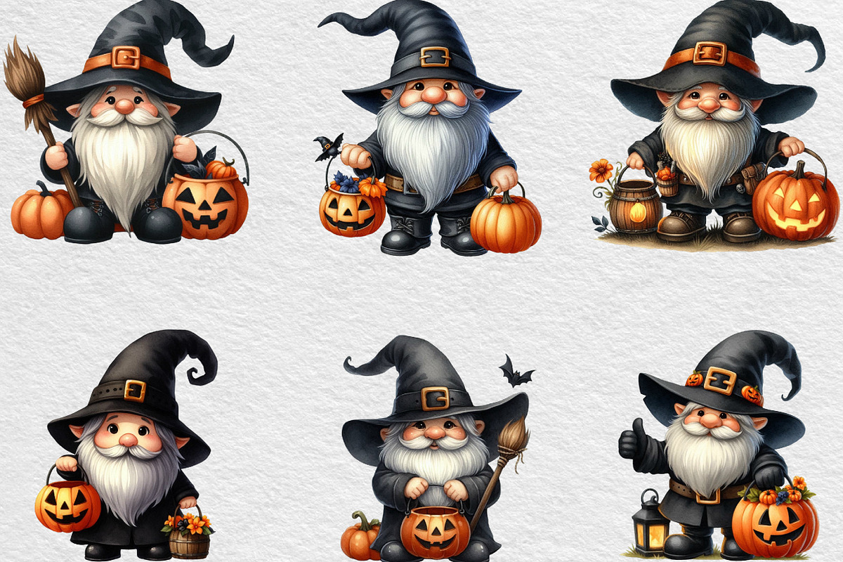 Halloween Gnome Clipart PNG, an Illustration by Black Bird Studio (Photo 6 of 6)